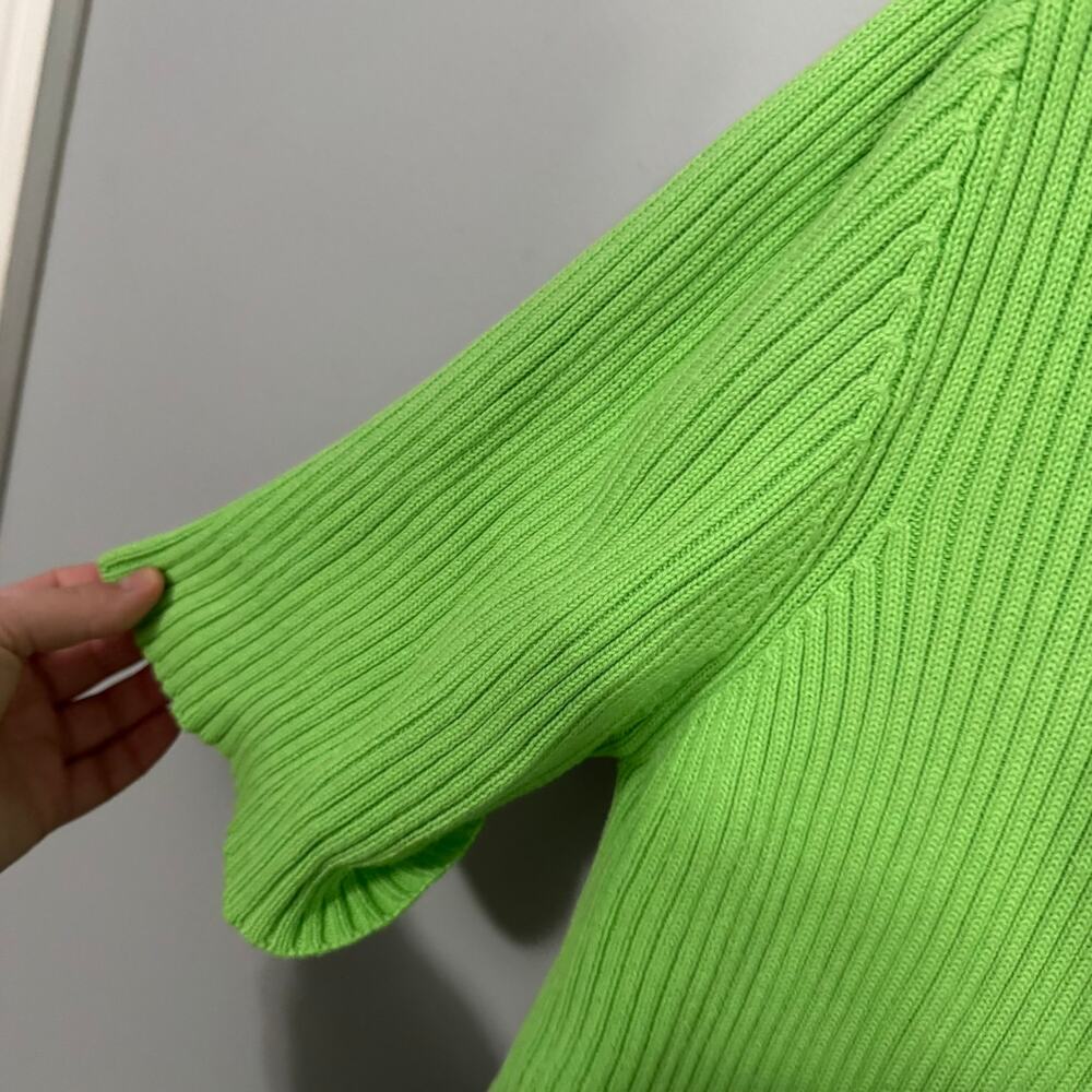 Vintage The Quacker Factory Bright Green Ribbed Full Zip Sweater Plus Size 2X - Picture 6 of 9